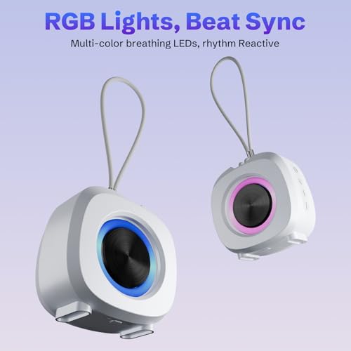 PEICHENG Speaker, Small Portable Bluetooth Wireless IPX5 Waterproof Shower Speaker,Loud Stereo Sound Deep Bass,Dual Pairing, RGB Lights,Long Playtime for Outdoor Party, Great Gift,1PC (White) - Image 3