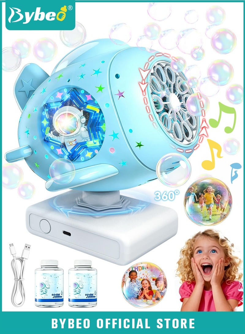 Bybeo Kids' Bubble Machine, Spaceship Bubble Blower, Portable Bubble Maker with Music and Colourful Lights, Rechargeable Bubble Blowing Toys with 260ML Bubble Solution,  Auto 360° Rotation, for Indoor and Outdoor Party - Image 1