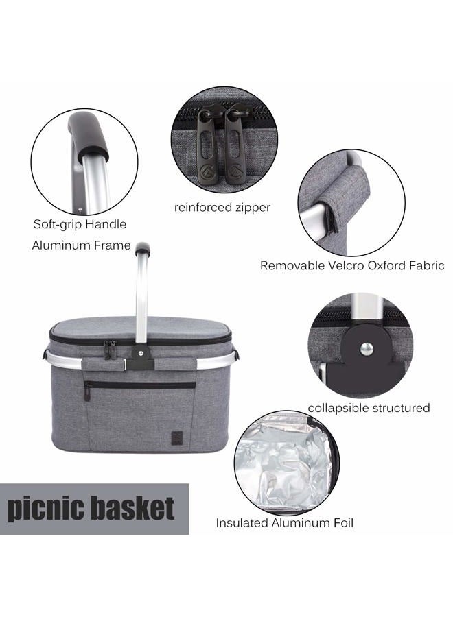 ALLCAMP OUTDOOR GEAR ALLCAMP Insulated Cooler Bag Portable Collapsible Picnic Basket Cooler Bag Collapsible, Leakproof, Lightweightwith Sewn in Frame (Medium Gray)  - Image 3
