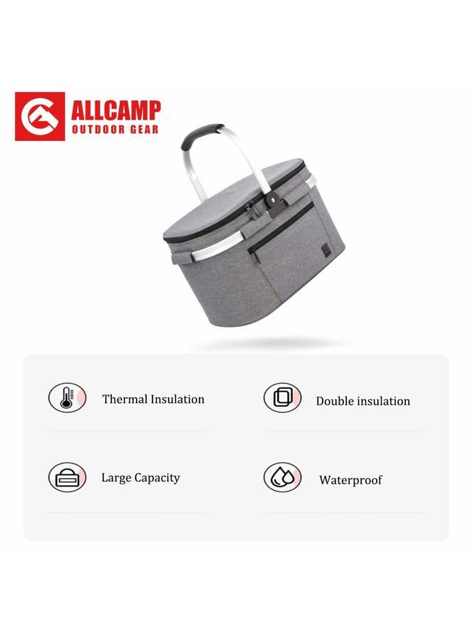ALLCAMP OUTDOOR GEAR ALLCAMP Insulated Cooler Bag Portable Collapsible Picnic Basket Cooler Bag Collapsible, Leakproof, Lightweightwith Sewn in Frame (Medium Gray)  - Image 5