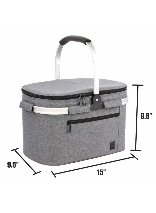 ALLCAMP OUTDOOR GEAR ALLCAMP Insulated Cooler Bag Portable Collapsible Picnic Basket Cooler Bag Collapsible, Leakproof, Lightweightwith Sewn in Frame (Medium Gray)  - Image 2