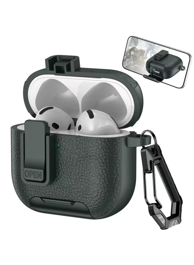 DKNG AirPods Pro 3 case with leather texture design, comes with a keychain, compatible with AirPods Pro 3 (Army Green) - Image 1