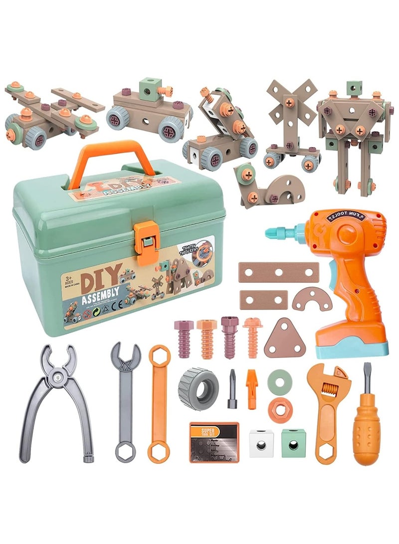 144PCS مجموعة أدوات الأطفال مع الحفر الكهربائي مجموعة أدوات الطفل الصغير تتظاهر باللعب مجموعة أدوات البناء للفتيان والبنات ، مجموعة أدوات الطاقة للأطفال مع صندوق الأدوات - Image 1