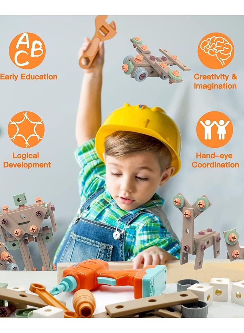 144PCS مجموعة أدوات الأطفال مع الحفر الكهربائي مجموعة أدوات الطفل الصغير تتظاهر باللعب مجموعة أدوات البناء للفتيان والبنات ، مجموعة أدوات الطاقة للأطفال مع صندوق الأدوات - Image 3