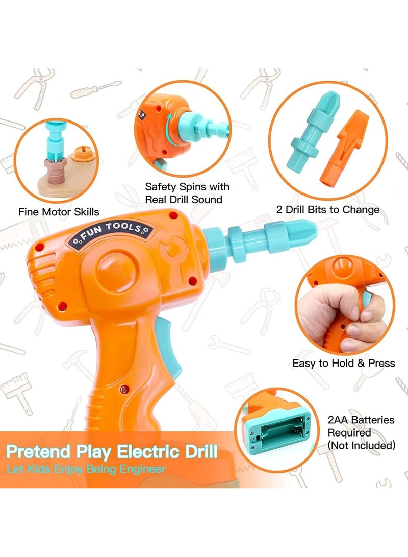 144PCS مجموعة أدوات الأطفال مع الحفر الكهربائي مجموعة أدوات الطفل الصغير تتظاهر باللعب مجموعة أدوات البناء للفتيان والبنات ، مجموعة أدوات الطاقة للأطفال مع صندوق الأدوات - Image 4