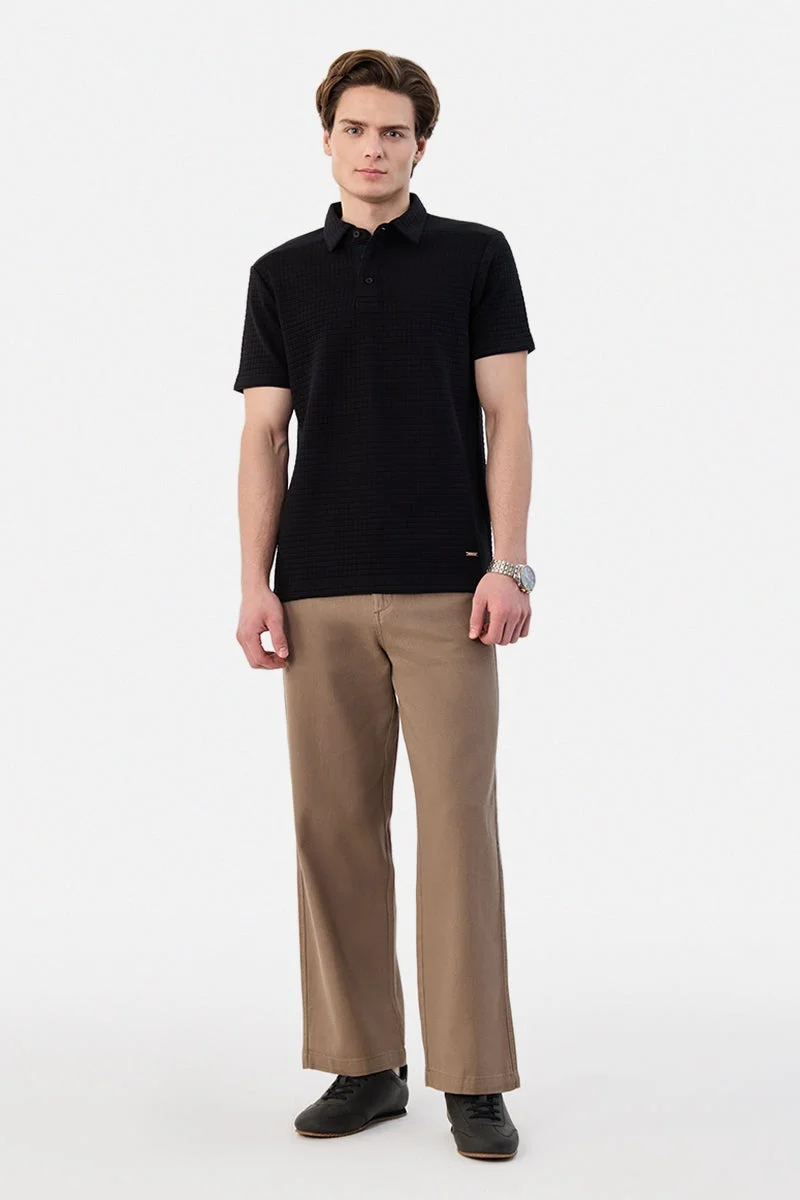 SNITCH Black Textured Half Sleeve Regular Fit T-Shirt