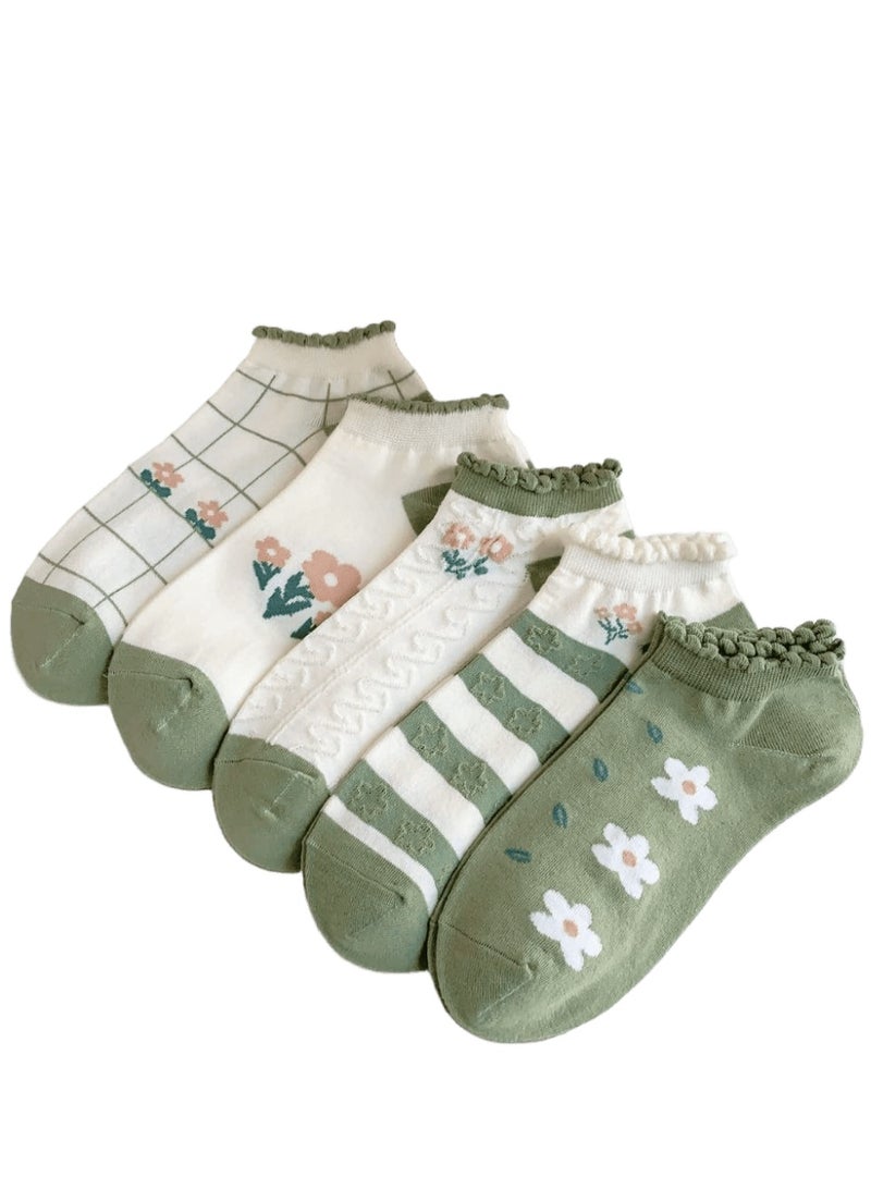 SMARTEDGE Women's Short Socks, Chiffon Floral Print, Summer Ankle Socks, Very Elegant, Set of 6 Pairs in Assorted Colors. Modern Design"
