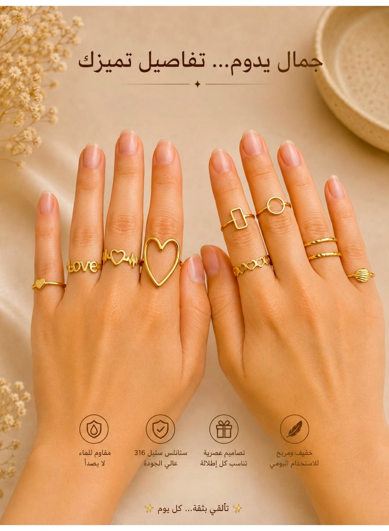 Shein Women’s 10-Piece Ring Set – Trendy Stainless Steel Rings with Gold Color Finish – Minimalist Fashion Jewelry - Image 1