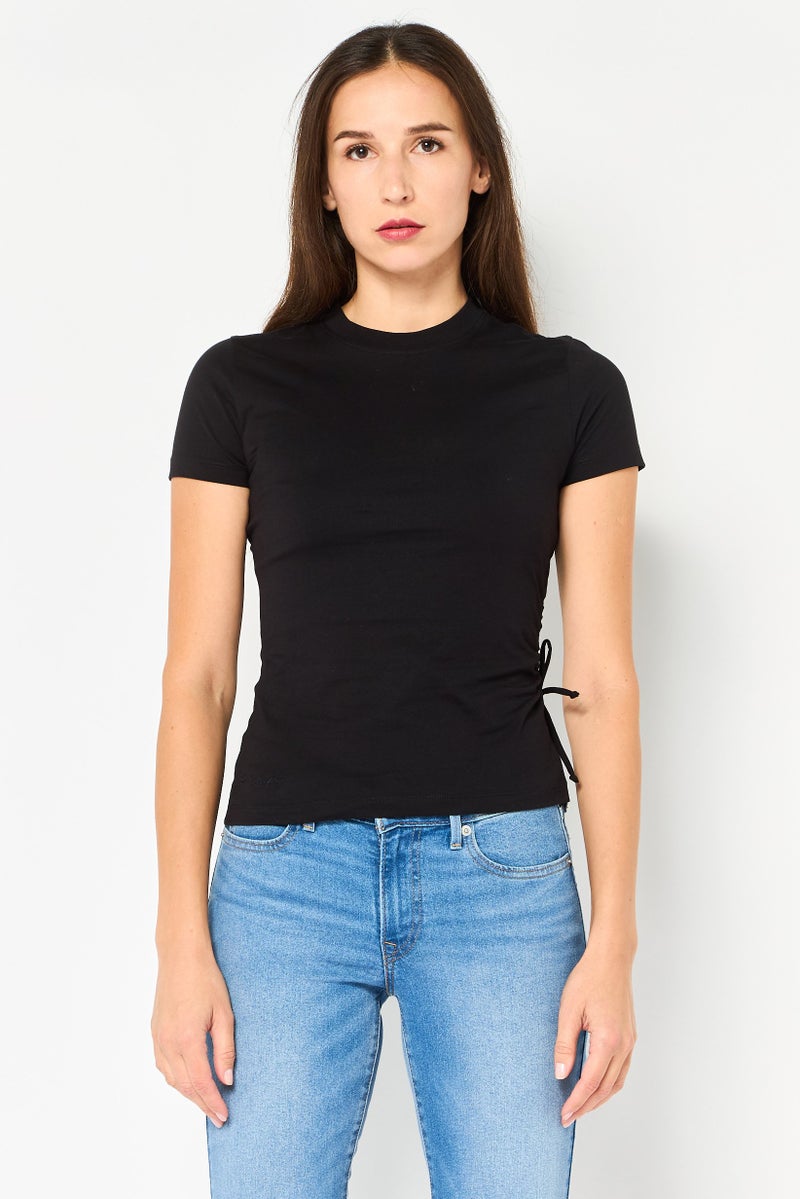 Karl Lagerfeld Women Crew Neck Short Sleeve Plain T-Shirt, Black - Image 1