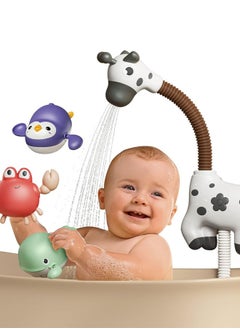 Hihonor Baby Bath Toy, Giraffe Shower Head and 3 Water Swim Toys, Bathtub Water Pump Bathing time Essentials for Toddlers Infants Kids  - Image 1