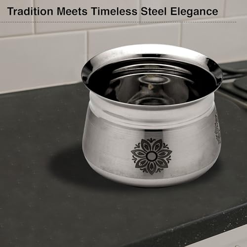 Expresso Stainless Steel Laser Kanchi Dahi Handi | Temple Handi, Cookware & Serveware | Without Handle & Lid 700ml - Image 3