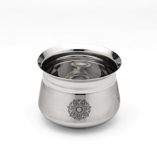 Expresso Stainless Steel Laser Kanchi Dahi Handi | Temple Handi, Cookware & Serveware | Without Handle & Lid 700ml - Image 1
