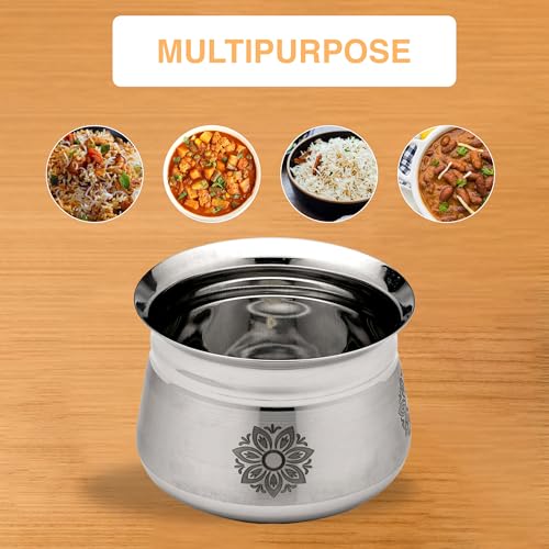 Expresso Stainless Steel Laser Kanchi Dahi Handi | Temple Handi, Cookware & Serveware | Without Handle & Lid 700ml - Image 5