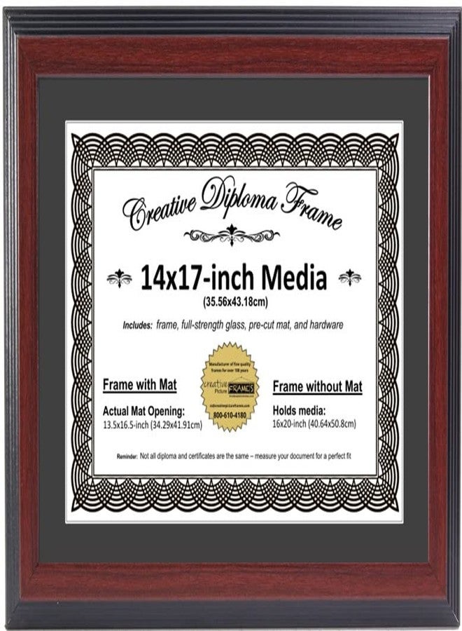 Creative Picture Frames 14x17 Majestic Mahogany Diploma Frame with Black Mat including Glass | Frame Holds 16x20 Media without Mat - Image 1