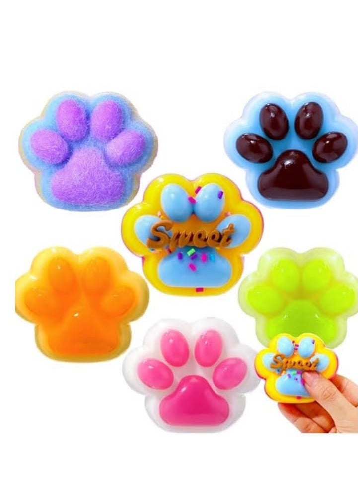 HyDren 6 Pcs Cat Paw Squeeze Large Squeeze Soft Cat Paw Fufu Squeeze Handmade Jelly Kitty Paw Squeeze Pinch Cute Silicone Big Cats Paw Fidget Stress Relief Sensory Toys Gifts (Sweet,TPR)