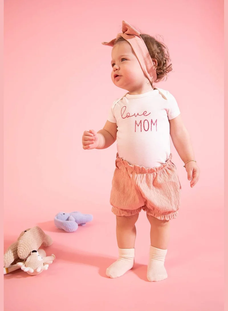DeFacto Short Sleeve Slogan Love Mom Printed Bodysuit