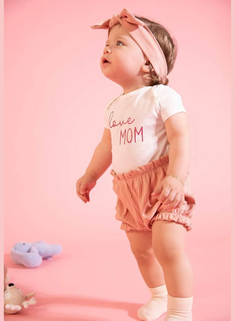 DeFacto Short Sleeve Slogan Love Mom Printed Bodysuit
