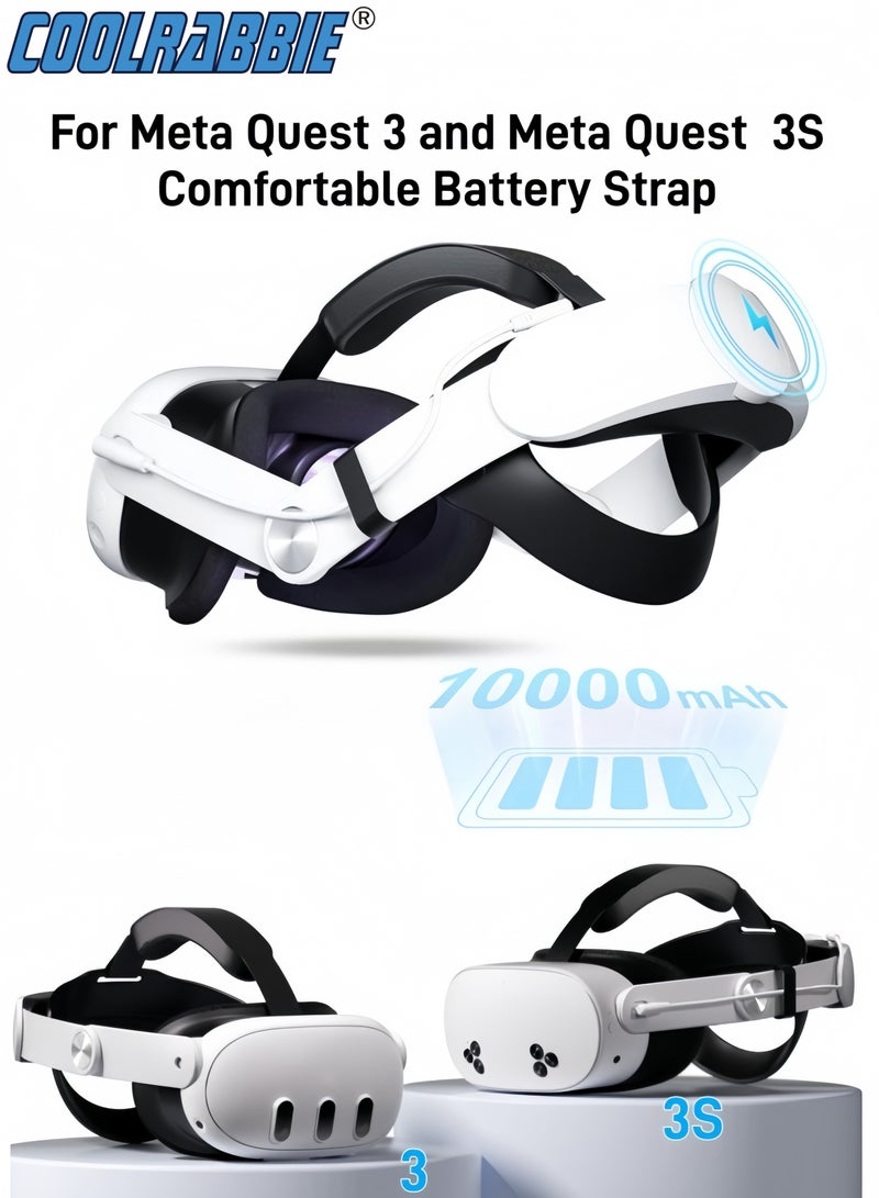 CoolRabbie Head Strap Battery Compatible with Oculus/Meta Quest 3S/Quest 3-10000mAh Elite Strap with Battery Pack Extend Playtime - Enhanced Support for Quest 3S - Replacement Battery Head Strap VR Accessories - Image 1