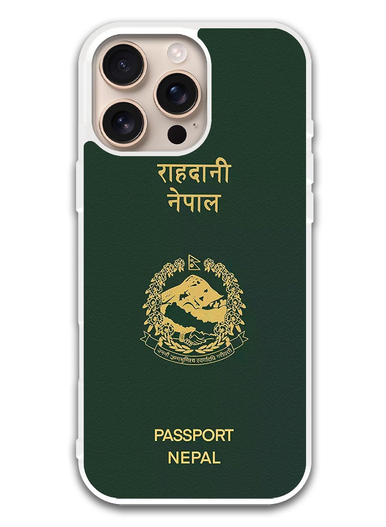 Theodor Protective Case Cover For APPLE IPHONE 16 Pro Max Nepal Passport (White Bumper) - Image 1