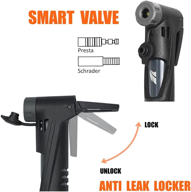 BV Mini Bike Pump Portable Frame Pump, Shock Pump for Bike Shock, Air Ball Pump Inflator with Ball Pump Needles, Mini Pump Fits Presta & Schrader- Smart Valve - Image 2