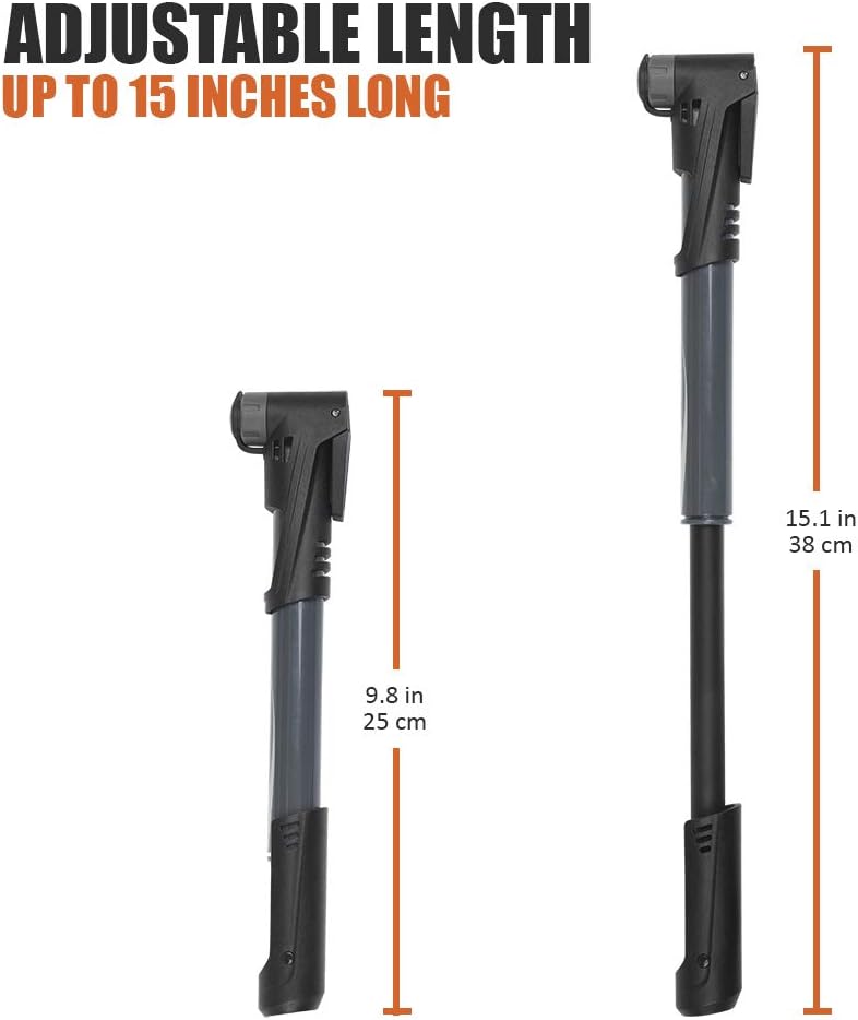 BV Mini Bike Pump Portable Frame Pump, Shock Pump for Bike Shock, Air Ball Pump Inflator with Ball Pump Needles, Mini Pump Fits Presta & Schrader- Smart Valve - Image 3