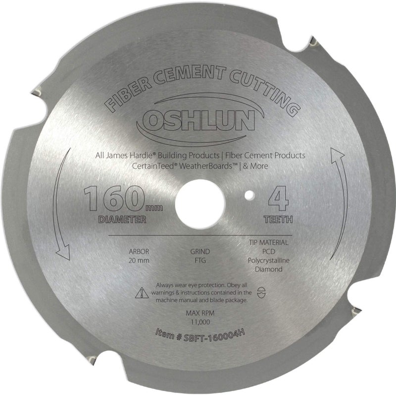 Oshlun SBFT160004H 160mm 4 Tooth FesPro Fiber Cement Cutting FTG Saw Blade with 20mm Arbor for Festool TS 55 EQ DeWalt DWS520 and Makita SP6000K