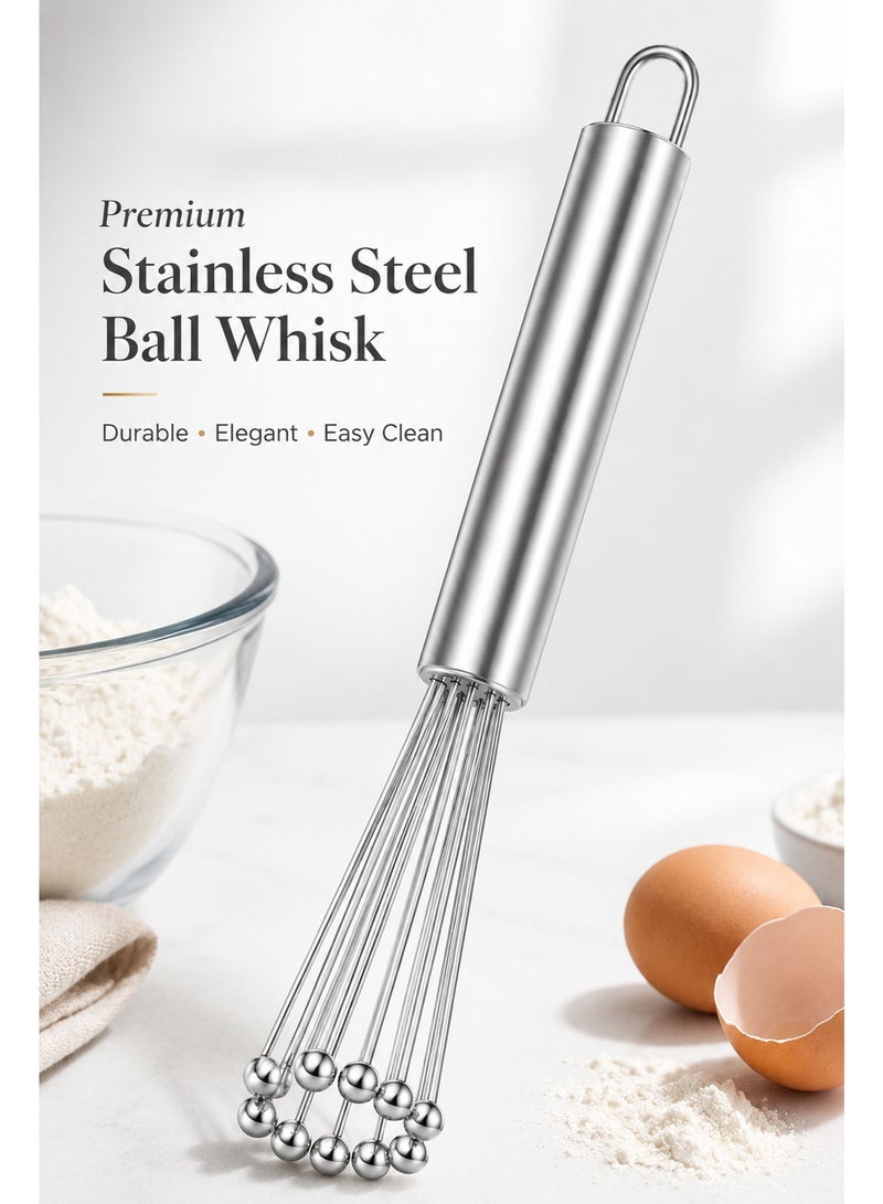 Stainless Steel Ball Whisk, Manual Egg Beater with 10 Ball Head Wires, Handheld Mixing Whisk for Eggs, Batter, Cream, Sauces & Baking - Image 3