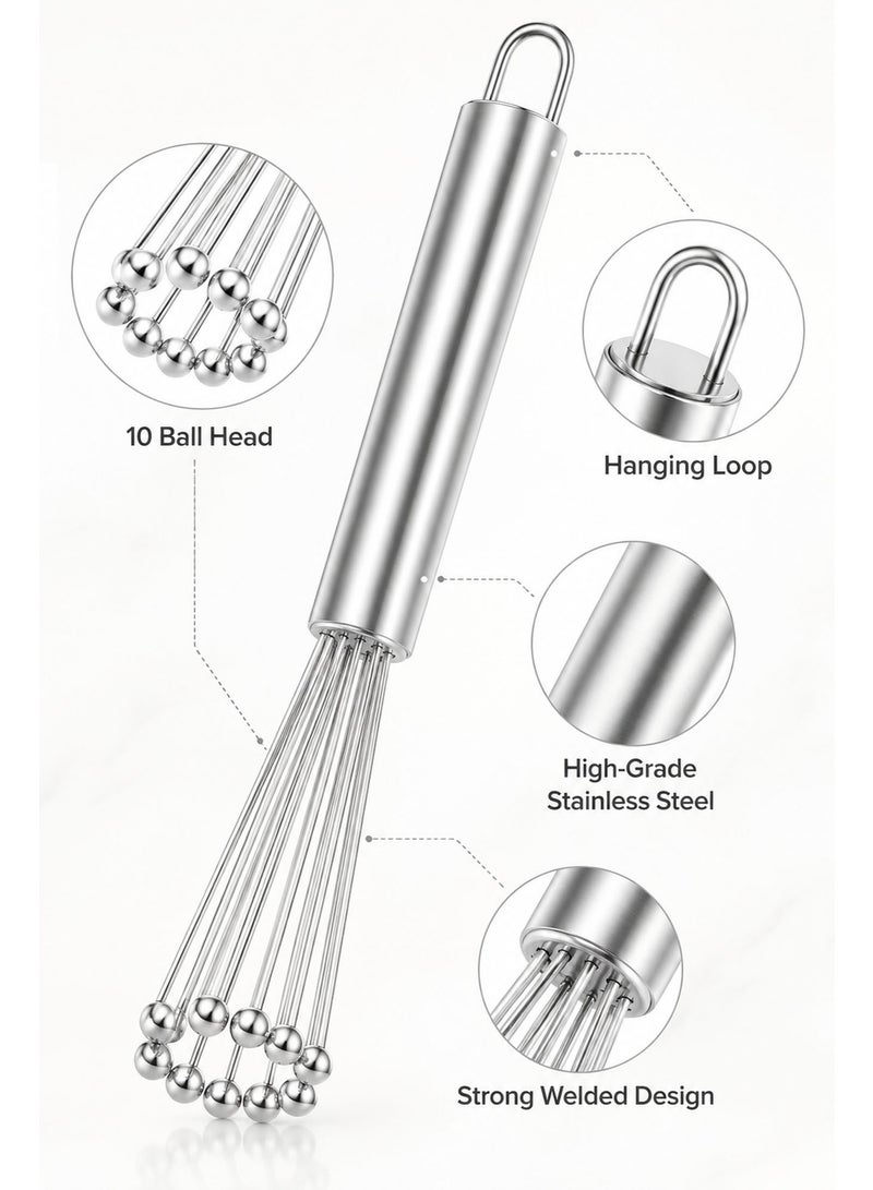 Stainless Steel Ball Whisk, Manual Egg Beater with 10 Ball Head Wires, Handheld Mixing Whisk for Eggs, Batter, Cream, Sauces & Baking - Image 2