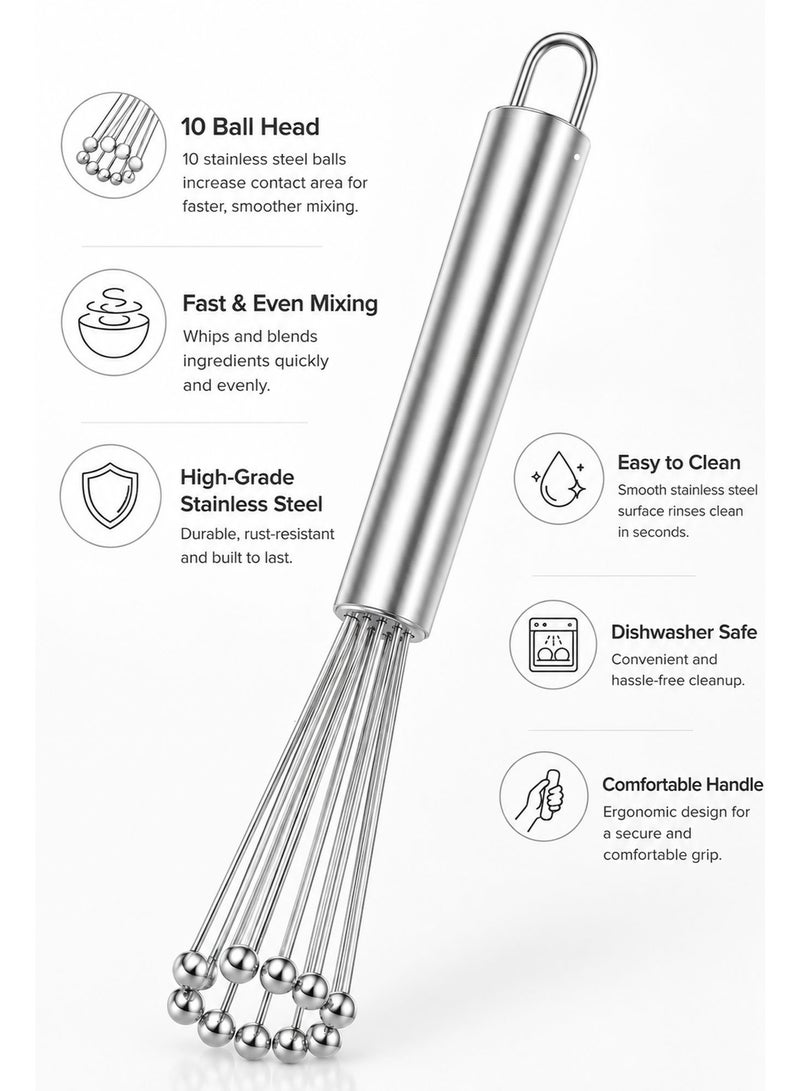 Stainless Steel Ball Whisk, Manual Egg Beater with 10 Ball Head Wires, Handheld Mixing Whisk for Eggs, Batter, Cream, Sauces & Baking - Image 5