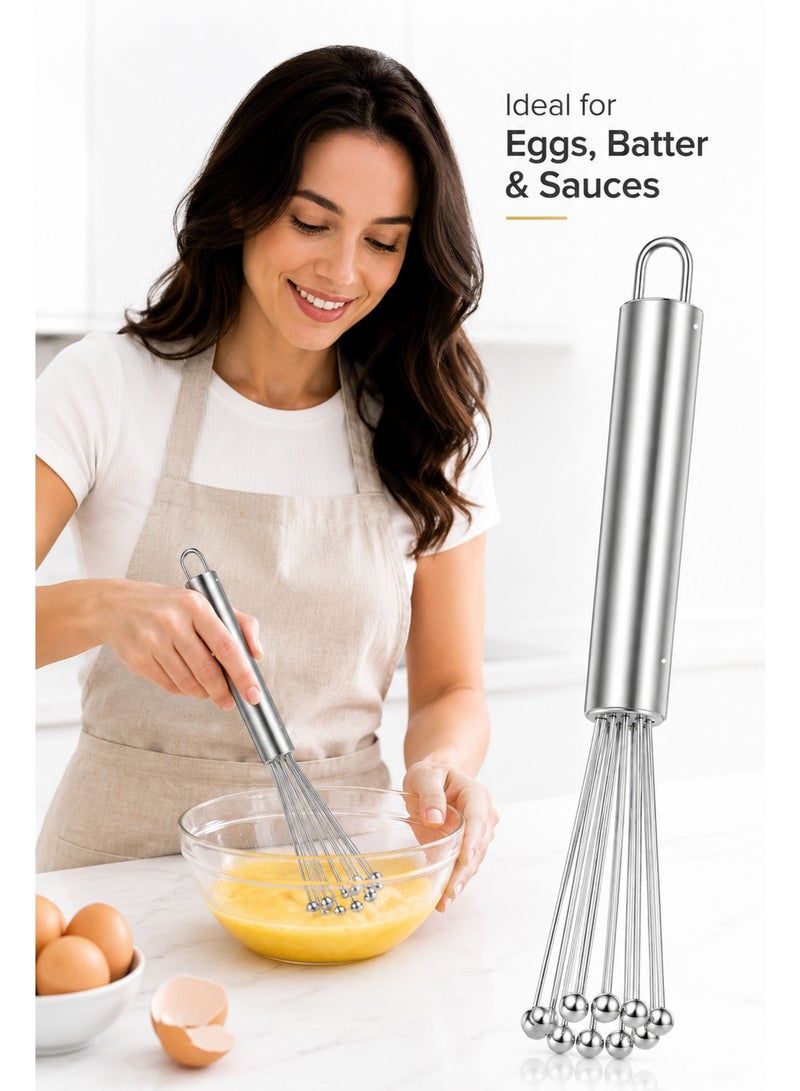 Stainless Steel Ball Whisk, Manual Egg Beater with 10 Ball Head Wires, Handheld Mixing Whisk for Eggs, Batter, Cream, Sauces & Baking - Image 4