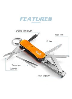OUTU Keychain Nail Clipper Multitool, 7 In 1 Edc Utility Tool With Nail Clipper, Scissors, Gifts For Him Men Husband Dad Boyfriend (Orange)  - Image 4