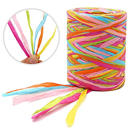 G2PLUS Colored 262 Feet Raffia Paper Ribbon,6 Colored Packing Paper String Perfect for Gift Wrapping and DIY Decoration (Pink) - Image 1