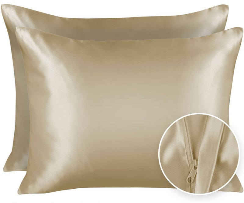 SHOPBEDDING ShopBedding Satin Pillowcase for Hair and Skin  Silk Pillowcase  Luxury Satin Pillowcases Standard Set of 2  with Zipper Closure  Satin Pillow Case Cover  Silk Pillow Cases for Hair & Skin  Champagne  - Image 1