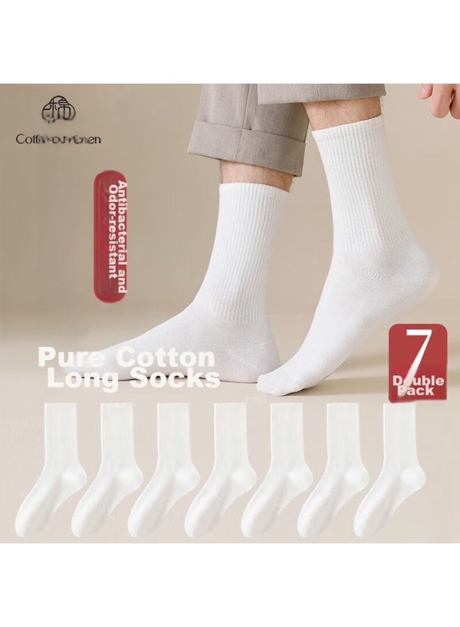 Cotton Thirteen Mianshisan جوارب رجالية جوارب منتصف الساق للربيع والخريف، لون صلب، للعمل، قابلة للتنفس، طويلة، 7 أزواج - Image 1