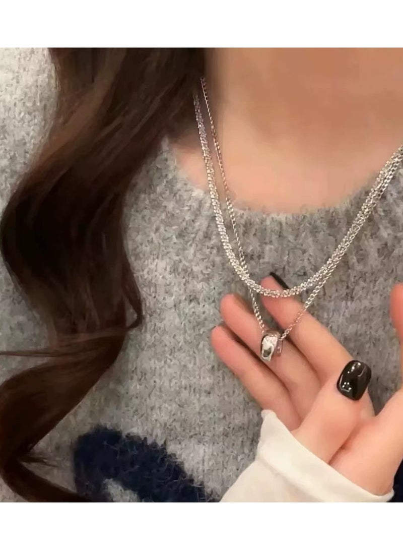 Goolsky 2025 Double Layer Circle Pendant Long Necklace – Women’s Fall Winter Sweater Chain, Minimalist Elegant Statement Jewelry  - Image 4