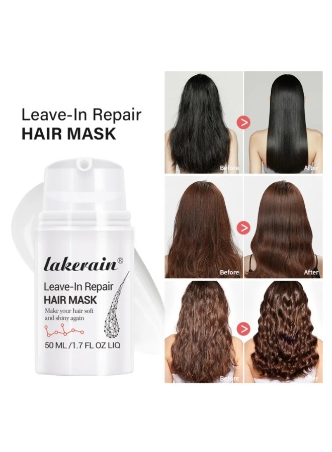 lakerain قناع شعر مرمم بدون شطف 50 مل - ماسك للشعر الناعم اللامع والمشرق، لعلاج الشعر الجاف والتالف، مناسب للشعر المجعد والمتموج والسميك والرفيع، قناع مغذي ومرطب ومملس للشعر. - Image 2