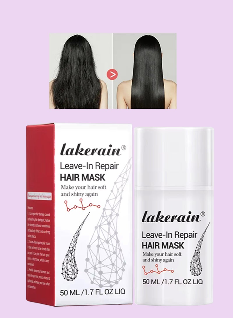 lakerain قناع شعر مرمم بدون شطف 50 مل - ماسك للشعر الناعم اللامع والمشرق، لعلاج الشعر الجاف والتالف، مناسب للشعر المجعد والمتموج والسميك والرفيع، قناع مغذي ومرطب ومملس للشعر. - Image 1