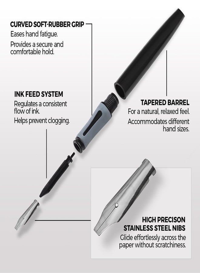 Zieler Calligraphy Pen Set - Complete 3 Pen 17-piece Calligraphy Writing Set - Free-Flowing Pens with Soft Rubber Finger Grip - Suitable for All Levels - Image 3