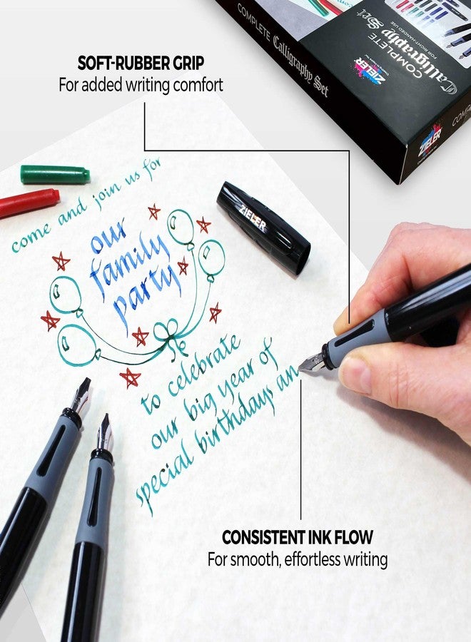 Zieler Calligraphy Pen Set - Complete 3 Pen 17-piece Calligraphy Writing Set - Free-Flowing Pens with Soft Rubber Finger Grip - Suitable for All Levels - Image 5