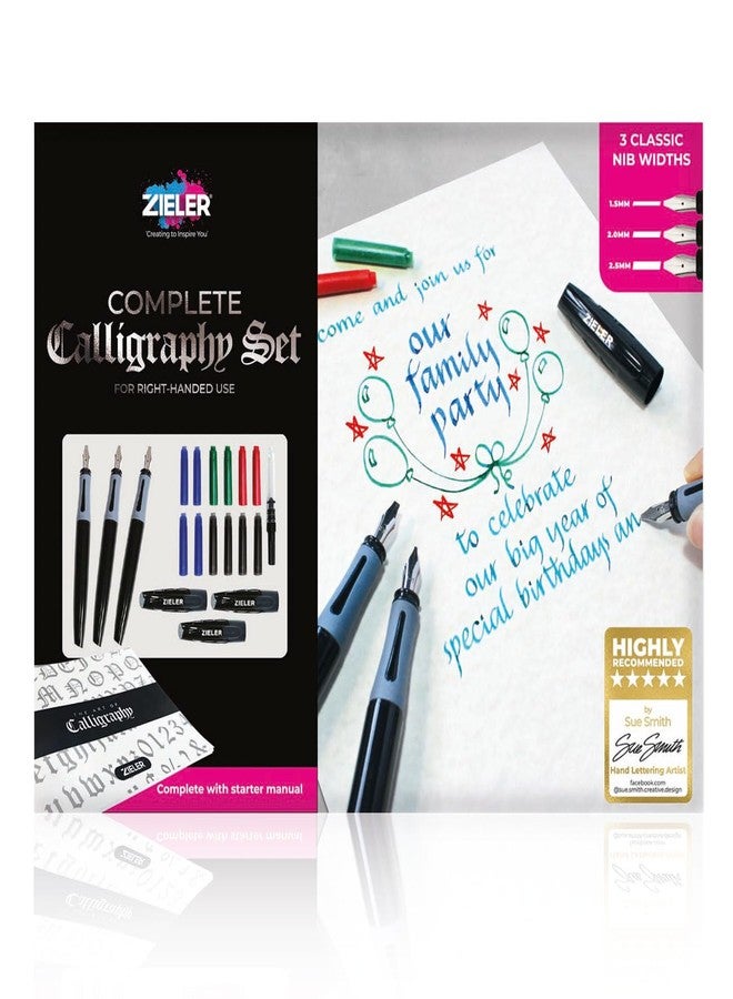 Zieler Calligraphy Pen Set - Complete 3 Pen 17-piece Calligraphy Writing Set - Free-Flowing Pens with Soft Rubber Finger Grip - Suitable for All Levels - Image 1