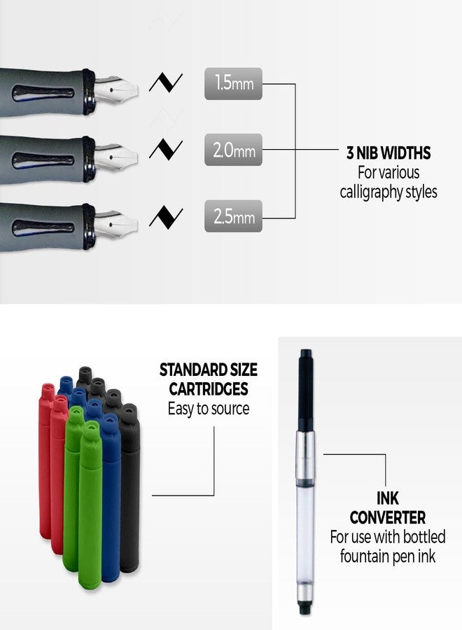 Zieler Calligraphy Pen Set - Complete 3 Pen 17-piece Calligraphy Writing Set - Free-Flowing Pens with Soft Rubber Finger Grip - Suitable for All Levels - Image 4