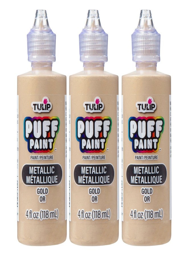 Tulip Puff Fabric Paint Metallic Finish, Permanent Craft Paint for Clothes, DIY Projects, Notoxic, 4 fl oz 3-Pack, Metallic Gold - Image 1