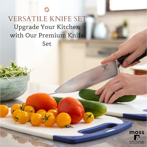 Moss & Stone 7-Piece Kitchen Knife Set with Block – Stainless Steel Serrated Kitchen Knives, High Carbon Blades, Small Cutlery Set for Home Cooking, Compact Countertop Small Knife Set Wood Block - Image 4