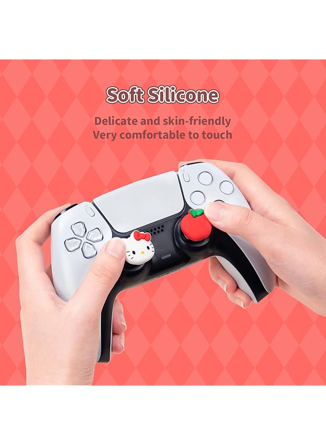 Cute Thumb Grip Caps For Ps5 Soft Silicone Joystick Caps Cute Thumbstick Grips Compatible With Ps5/Ps4/Switch Pro Controller 4Pcs (Red & White)  - Image 4