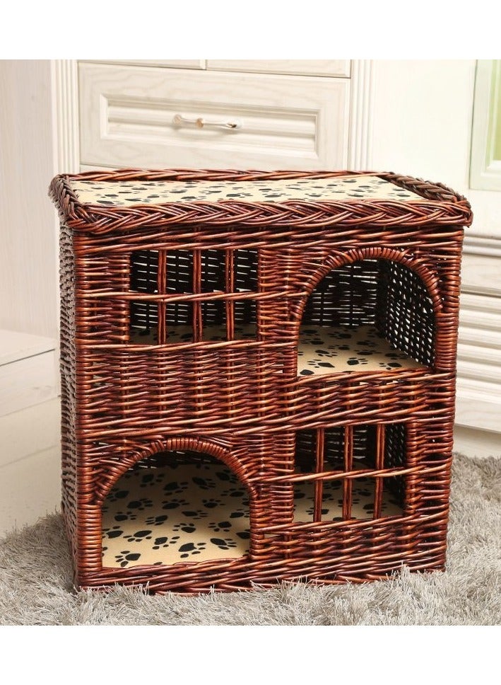 A.M Creative Bamboo Cat House with Cushion, Cute Modern Covered Cat Bed, Bamboo Cave Hideaway Hut, Pet Nest, All Season Cat Bed, Simple Breathable Pet Nest - Image 1