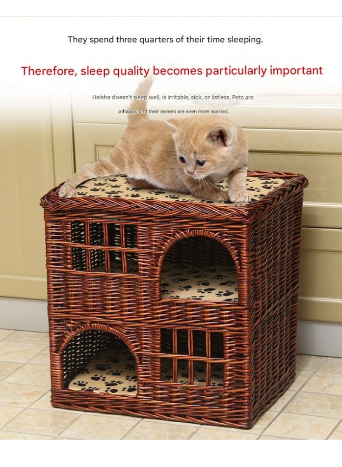 A.M Creative Bamboo Cat House with Cushion, Cute Modern Covered Cat Bed, Bamboo Cave Hideaway Hut, Pet Nest, All Season Cat Bed, Simple Breathable Pet Nest - Image 3
