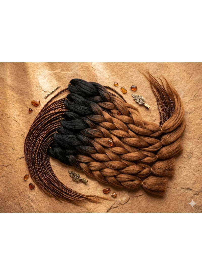 Ombre Black to Honey Brown Kanekalon Braiding Hair Extensions for Box Braids & Afro Styles - 90cm Long - Professional Synthetic Hair - Image 4