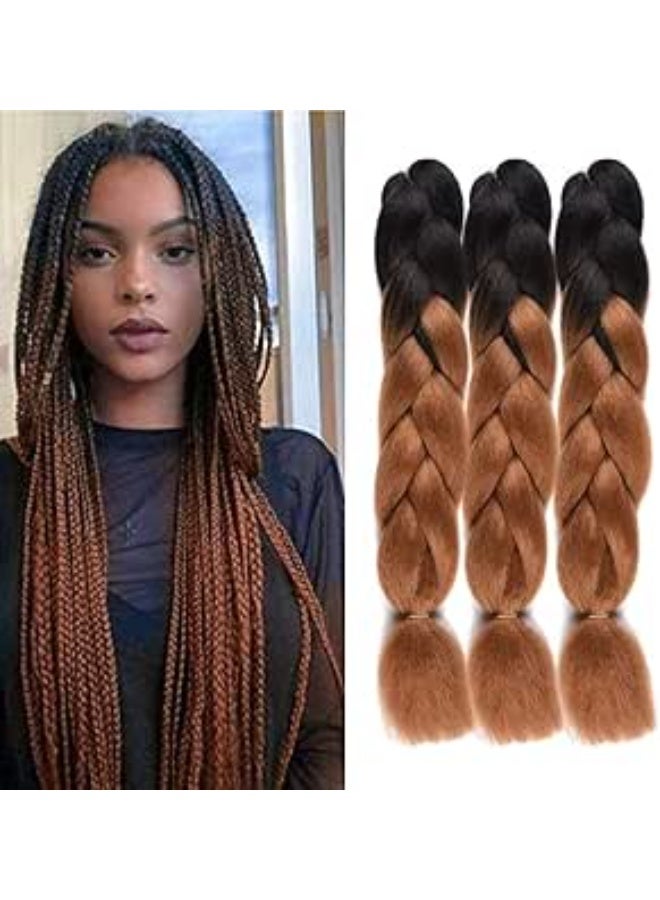 Ombre Black to Honey Brown Kanekalon Braiding Hair Extensions for Box Braids & Afro Styles - 90cm Long - Professional Synthetic Hair - Image 1