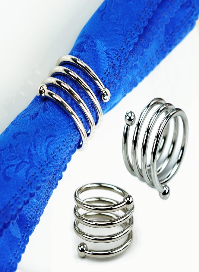 Jofefe 6Pcs Silver Napkin Rings Round Napkin Ring Set Napkin Holders for Cloth Napkins for Wedding, St. Patrick's Day, Valentines Day, Easter Thanksgiving Table Decor. - Image 1