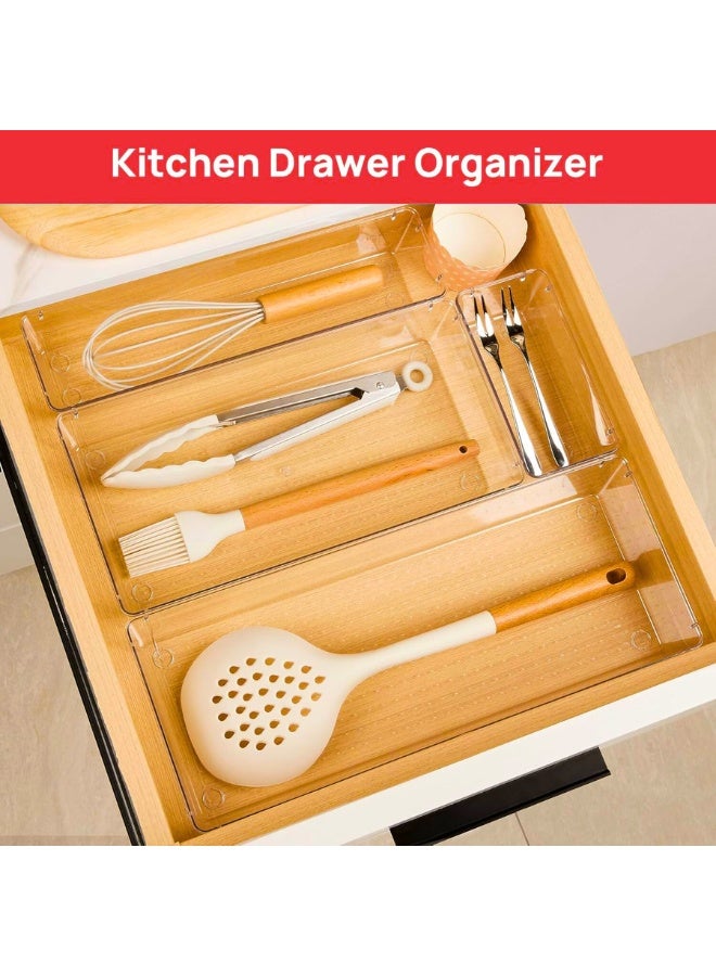 Chase Up 7 PCS Kitchen Drawer Organizer, 4 Size Clear Plastic Utensil Organizer Tray, Silverware Flatware Organizer for Drawer, Storage Bins for Makeup, Bathroom - Image 3